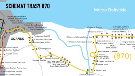 Schemat trasy linii 870 Gdansk - Krynica Morska | NaMierzeje.pl