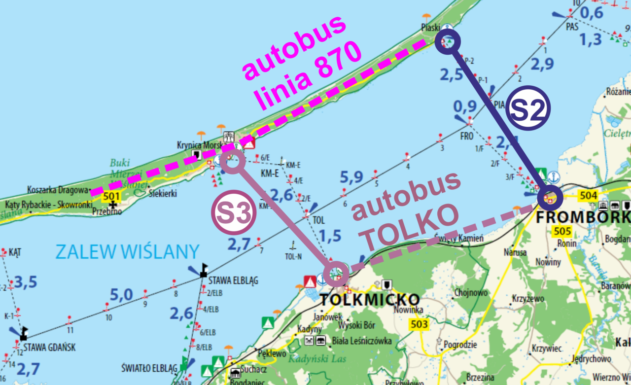 Mapa połączeń Zalewu Wiślanego 2024 wycinek